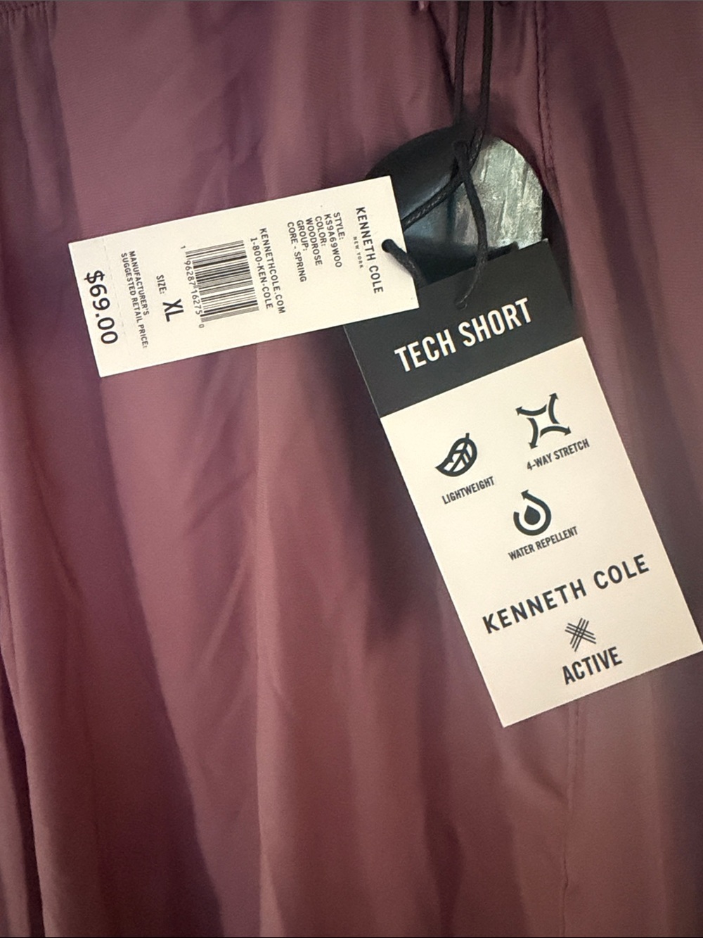 Kenneth Cole Active Tech Shorts - Dusty Mauve XL MEN - Picture 2 of 2
